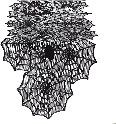 Halloween Lace Table Runner 18x72 Inches Spooky Spider Web Decor