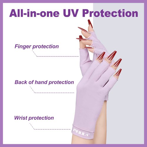 NXJ INFILILA UV Gloves for Nails, Anti UV Light Gloves for Gel Nail Lamp, Professional UPF 99+ Protection for Women Protect Hands from Sun and Nail Lamp Harm(Purple)