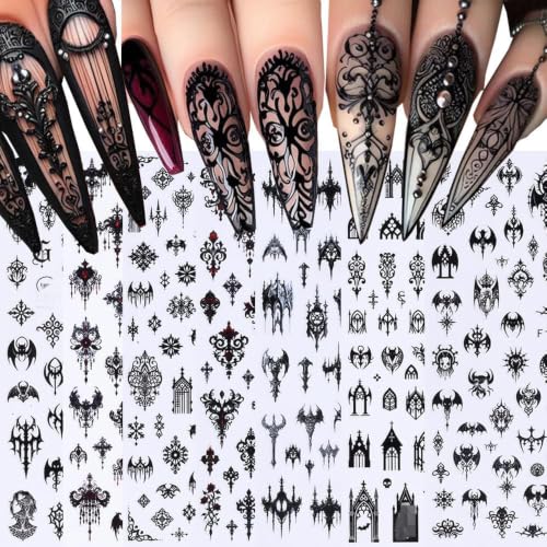 Halloween Black Gothic Nail Stickers - 7 Sheets Self-Adhesive Nail Decals