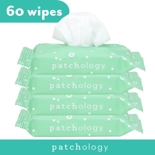Patchology Clean AF Facial Cleansing Wipes - On-The-Go Refreshing Travel Size Face Wipes for Removing Dirt and Oil - Makeup Remover for Sensitive and Oily Skin (4 Packs/60 Count)
