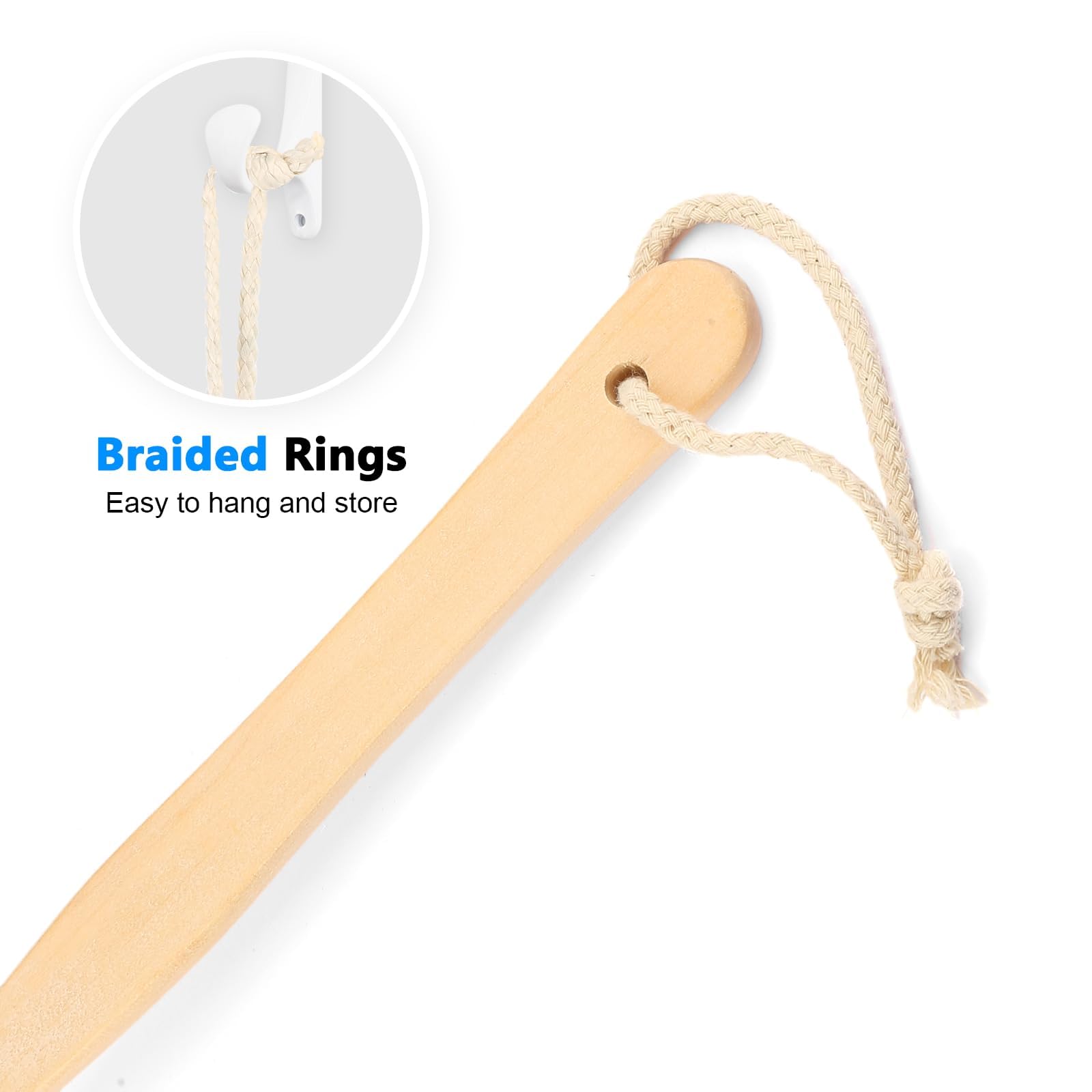 White Loofah on a Stick PE Soft Mesh Luffa Made of Soft and Sturdy Rubber Material Back Scrubber for Shower for Women and Men with String for Easy Hanging