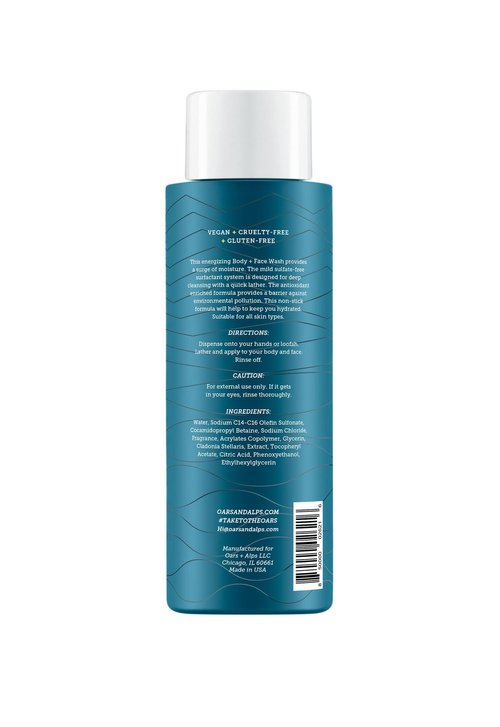 Oars + Alps Body Wash for Men, Mens Body Wash & Face Cleanser with Vitamin E & Antioxidants, Moisturizing, Paraben & Sulfate Free Cleanser, California Coast, 1pk