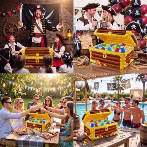 Inflatable Treasure Chest Cooler - Pirate Drink Cooler for Parties, 23x15x13 Inch, Variation of THIS listing