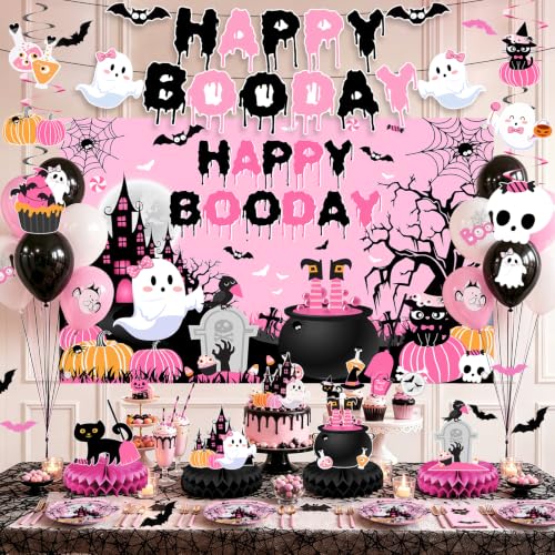 Pink Halloween Birthday Decorations Party Supplies Kit - Ghost & Pumpkin Theme