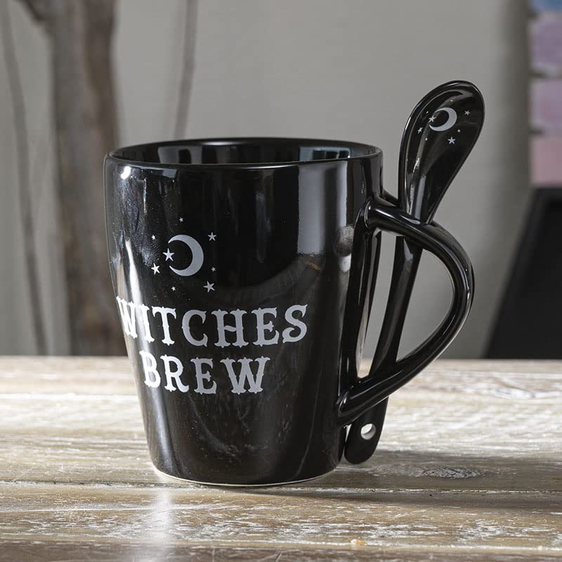 Gothic Black Witches Brew Mug and Spoon Set – Bone China Ceramic Coffee Cup