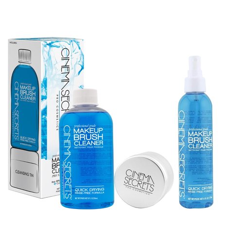 Cinema Secrets Makeup Brush Cleaner - Professional Quick-Drying Formula | 8oz Kit with Tin & 6oz Spray Bottle