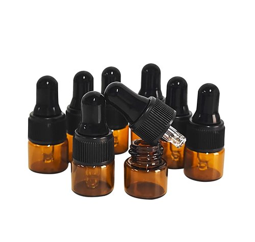 AGENIZ 50pcs Amber Glass Mini Essential Oil Dropper Bottles with Glass Eye Dropper for Travel Sample Vials