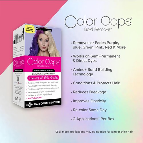 Color Oops - Bold Hair Dye Remover | Safely Removes Direct & Semi-Permanent Color - 2 Applications, Vegan & Cruelty-Free