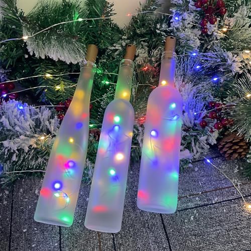 6 Pack Multicolor Bottle Lights - 20 LED, 6.6ft, Dual Battery Pack