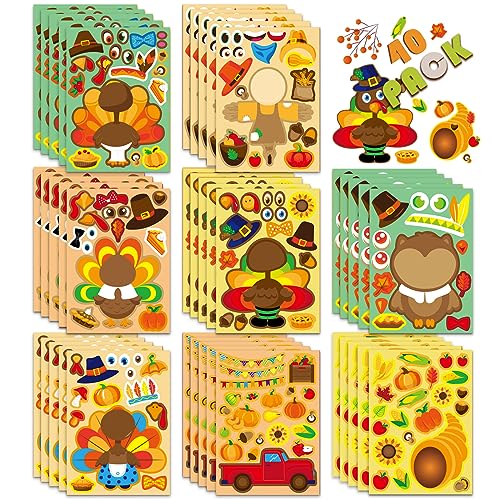 Thanksgiving Stickers for Kids Make a Turkey Face Set - Autumn Fall Party Supplies