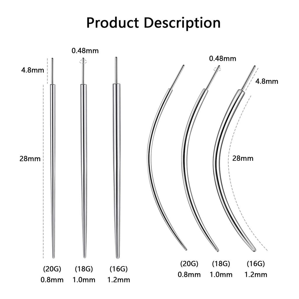 WOLAYI G23 Titanium Threadless Piercing Taper 16G/18G/20G Flat Back Earring Applicator Tool Insertion Pin for Push In Nose Lip Ear Tragus Helix Body Piercing Jewelry Stretcher Assistant Tool (6Pcs, 20G/18G/16G Curved&Straight)