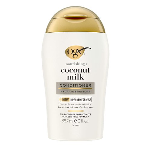 OGX Nourishing + Coconut Milk Conditioner - Hydrating & Restoring Formula for Soft Hair | Travel Size, 3 fl. oz