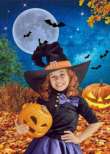 Halloween Photography Backdrop 8x10FT Moonlight Pumpkin Fallen Leaves for Kids and Baby Portraits - Folded, Vinyl