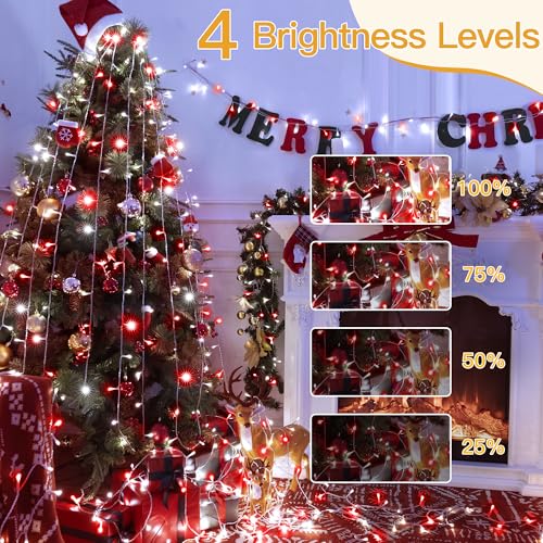 Ollny Red and White Christmas String Lights - 400 LEDs, 131ft with Remote & Timer