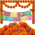 Day of the Dead Decorations Set - Orange 71 Pcs with Marigolds, Banners & Butterflies