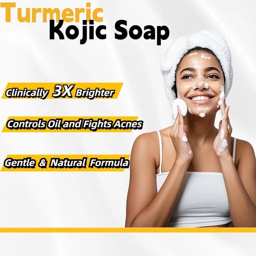 Uselective 3 Pack Lemon & Turmeric Soap Bar for Dark Spots, Powered by Kojic Acid, Vitamin C - Deeply Moisturizing with Amino Acids & Shea Butter - SLS Free for Face/Body