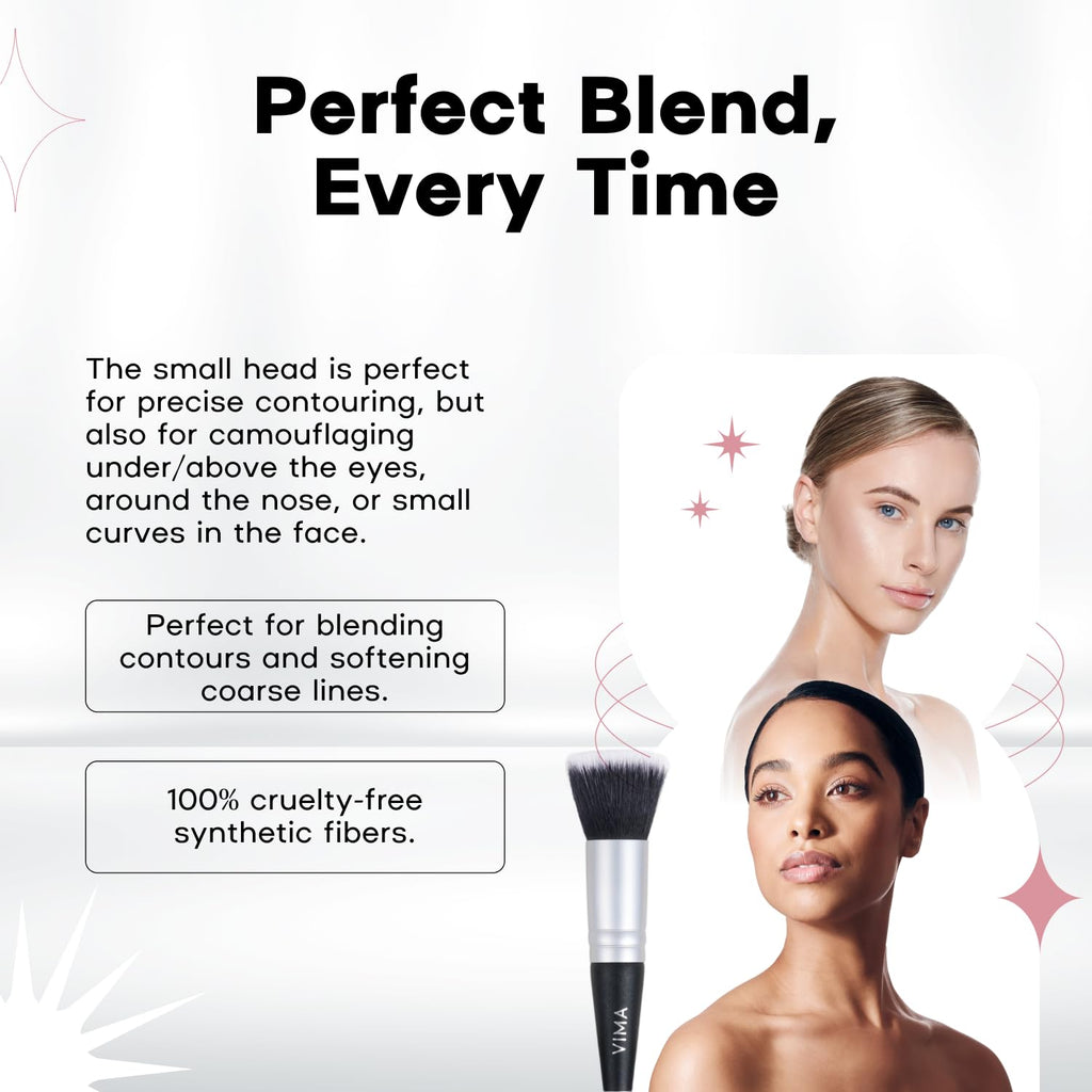 Vima Dual Ended Makeup Brush – 2-in-1 Foundation and Eye Shadow Blending Brush – Soft Synthetic Fibers – Vegan and Cruelty-Free