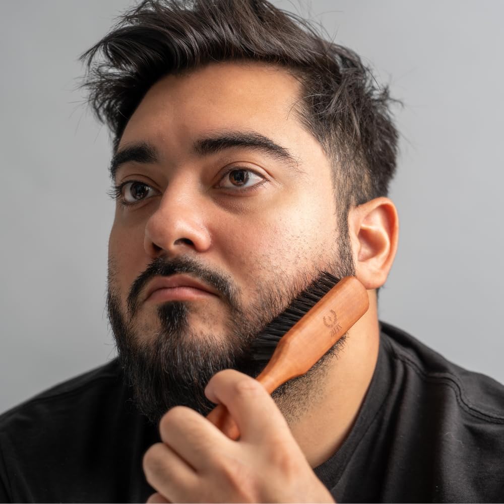 ZEUS Stiff Boar Bristle Beard & Mustache Brush for Men with Extended 6" Handle, Firm Natural Bristles for Styling & Detangling Facial Hair (Made in Germany) A93
