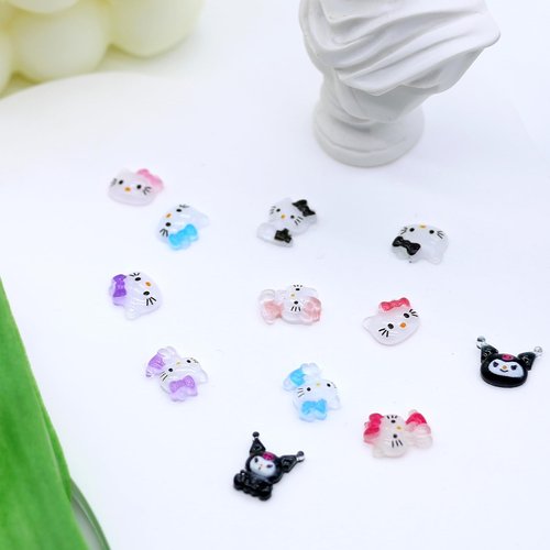 VCEOW 120pcs Kawaii Nail Art Charms Resin Nail Charms Cute 3D Cartoon Y2k Nail DIY Accessories for Girls and Women(Style 1)