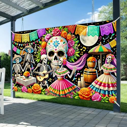 Day of the Dead Banner Skull Mexican Fiesta Decorations 71x43 Inch