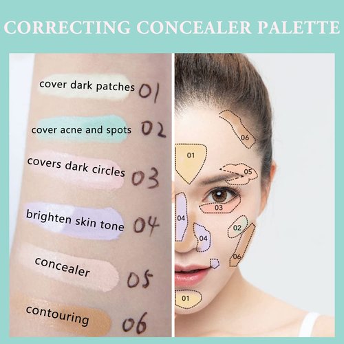Skiennix Correcting Concealer Palette - 6 Color Makeup Cream Contour Set with Brush for Dark Circles & Blemishes