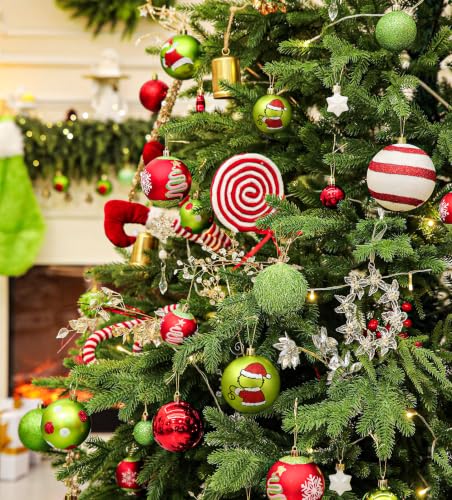 Mixed 34-Piece Christmas Ornament Set - Lime Green, Red & White Tree Decor - Variation of THIS listing
