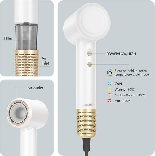 Skiennix Ionic Hair Dryer - High-Speed, Low Noise, Lightweight Mini Design for All Hair Types | 110V Home & Travel