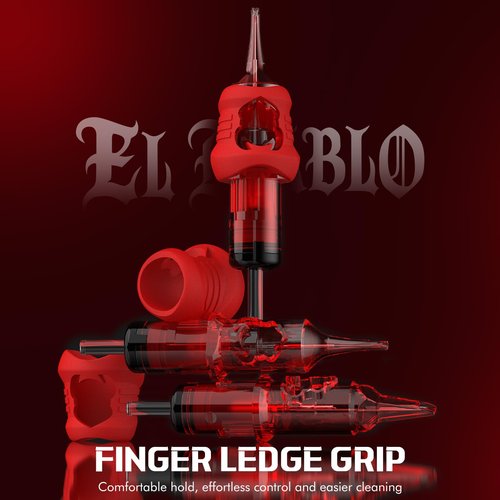 INKin Tattoo Needles with 13mm Extended Tip, 3 Round Liner 0.3mm Tattoo Cartridges with Soft Silicone Grips and Textured Design for Smooth, Stable Ink Flow—Ideal for Tattoo Artists (EL Diablo 1003RL)