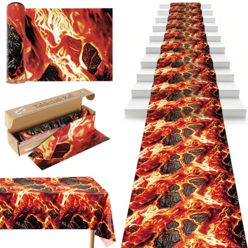 Red Lava Plastic Tablecloth Roll - Heavy-Duty Leak-Proof 100FT x 54IN with Slide Cutter