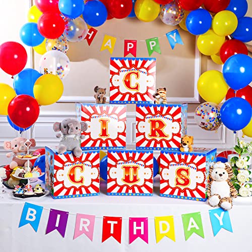 Large Circus Party Decoration Boxes - Carnival Snack Table Props, 12x12 Inches, Set of 6