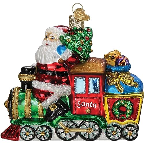 Santa on Locomotive Christmas Ornament Glass Handcrafted Holiday Decoration