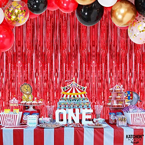 Large Black and Red Foil Fringe Curtain Set - 8x3.2 Feet, Pack of 4 for Party Decor