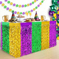Mardi Gras Decorations 2 Pack Purple Green Gold Metallic Tinsel Fringe Table Skirts