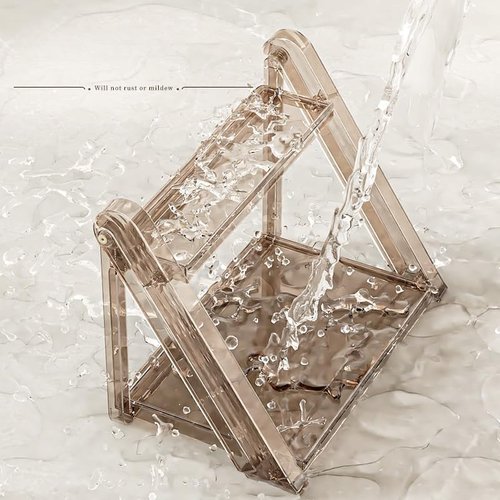 FYBREEK Tea Brown Foldable Perfume Organizer,Makeup Organizer,Clear Acrylic Double Layer Display Stand, Waterproof Cosmetic Storage Rack for Bathroom Vanity Countertop (1PC)