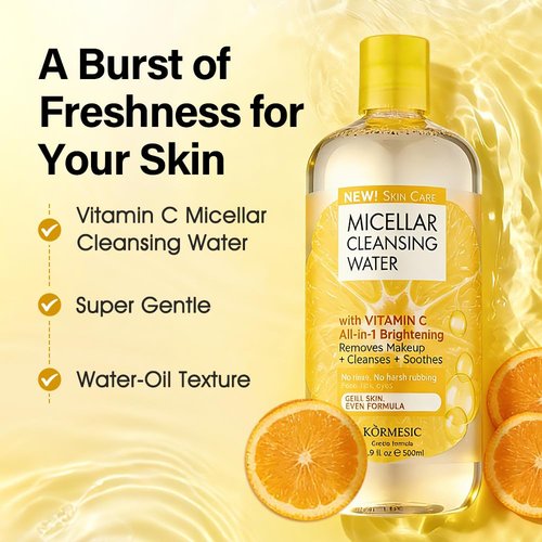 Regine Switzerland Micellar Water - Vitamin C Face Cleanser & Makeup Remover for All Skin Types - 16.9 Fl Oz