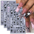 Halloween Nail Art Stickers Decals - 4 Sheets Scary Bat Spider Web Skull Black Cat - Halloween Style 02