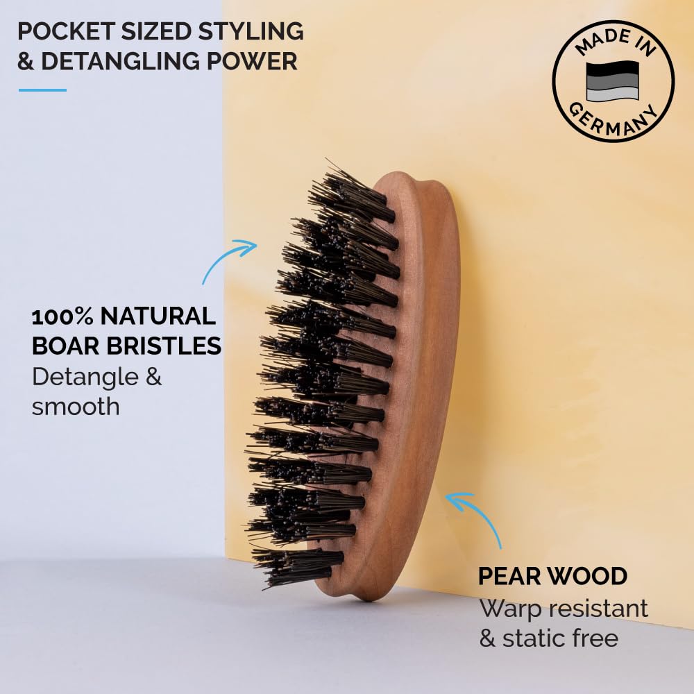 ZEUS Pocket Beard & Mustache Brush for Men, Travel Size Grooming Tool with Soft Boar Hair Bristles for Beard Styling & Detangling (Made in Germany) N92