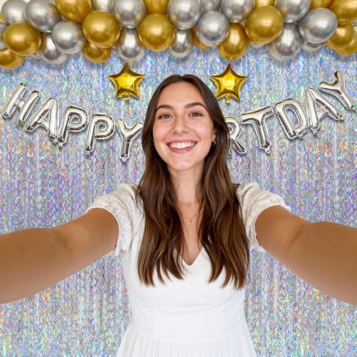 Silver Wave Fringe Curtain Streamer 4 Pack - Metallic Tinsel Backdrop for Parties