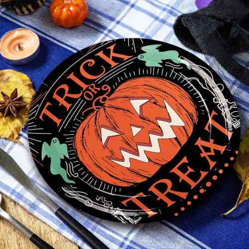 Vintage Halloween Paper Plates 40 Pack - Black Cat Pumpkin Skeleton 9 Inch Party Tableware with Variation: Vintage Halloween