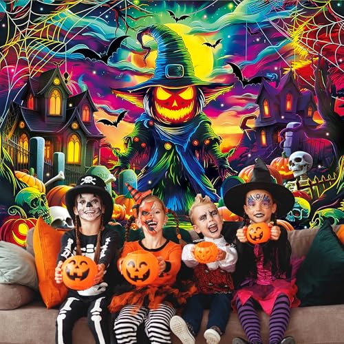 Halloween Pumpkin Photography Backdrop 8x6FT Colorful Spooky Moon Skull Graveyard Scene with Variation 96x72
