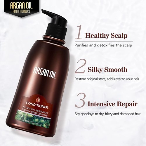 Moroccan Argan Oil Shampoo & Conditioner Set - Intense Moisturizing Hair Treatment with Mask | Color Safe, UV Protection, 3-Pack Gift Box