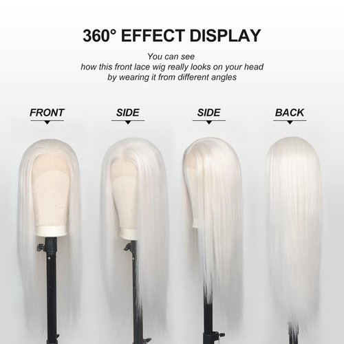 Jozlynn White Platinum Blonde Lace Front Wigs for Women Pre-plucked Natural Hairline Long Straight Heat Resistant Synthetic Glueless Wig For Party Daily Wear