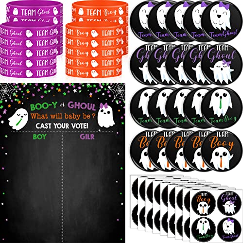Halloween Gender Reveal Party Game Kit with Ghost Voting Posters & Stickers