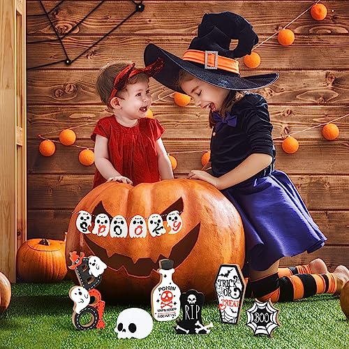 Halloween Wooden Sign Set for Tiered Tray Decorations - Rustic Farmhouse Style, 12 Pieces