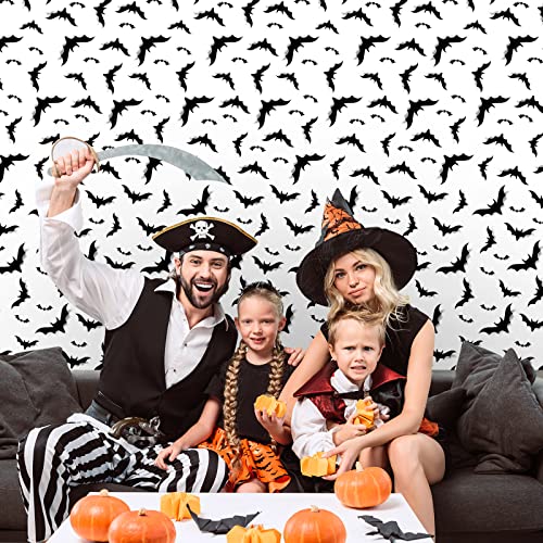 Halloween Tablecloths Set - Black Bat Print Rectangular Plastic Cover, 54x108 Inches