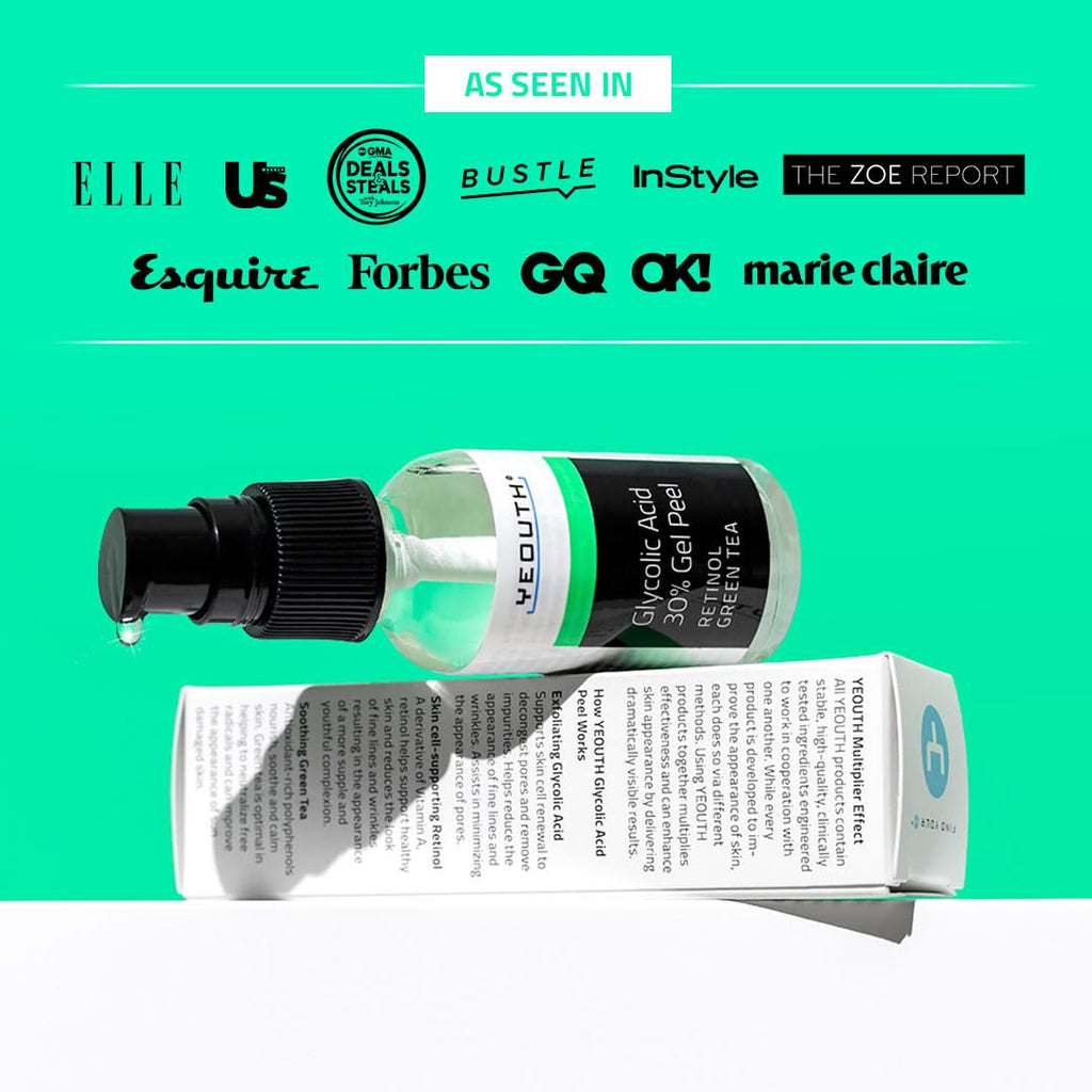 YEOUTH Glycolic Acid Peel - At-Home Chemical Exfoliator with 30% AHA & Retinol | Refresh & Smooth Skin 1oz