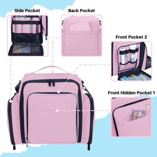 BAOMANYUHA Large Makeup Bag Cosmetic Case Organizer with 3 Inner Removable Pouches Multifunctional Travel Train Storage,Pink
