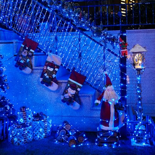 Blue LED Christmas Fairy Lights 8 Pack 50 Bulbs Battery Operated Indoor Outdoor