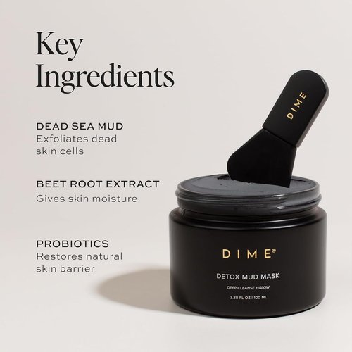 DIME Beauty Detox Mud Mask with Dead Sea Mud, Self Care Facial Mask that Nourishes and Brightens Dull Skin, 3.38 oz / 100 ml
