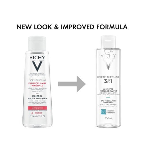 Vichy Pureté Thermale Micellar Water - Gentle Makeup Remover & Hydrating Toner with Vitamin B5 | No Rinse Needed